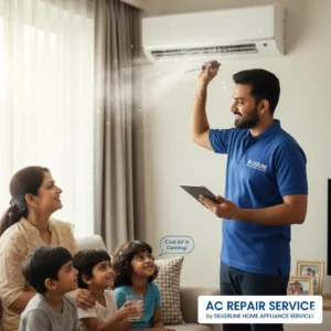 AC technician repairing unit SILVERLINE service